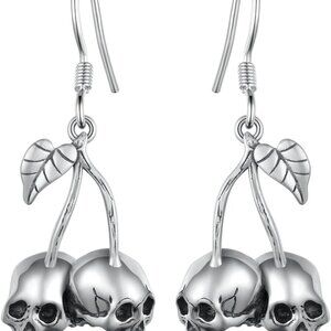 Gothic Earrings Sterling Silver Skull Cherry Dangle Jewelry for Women Girls